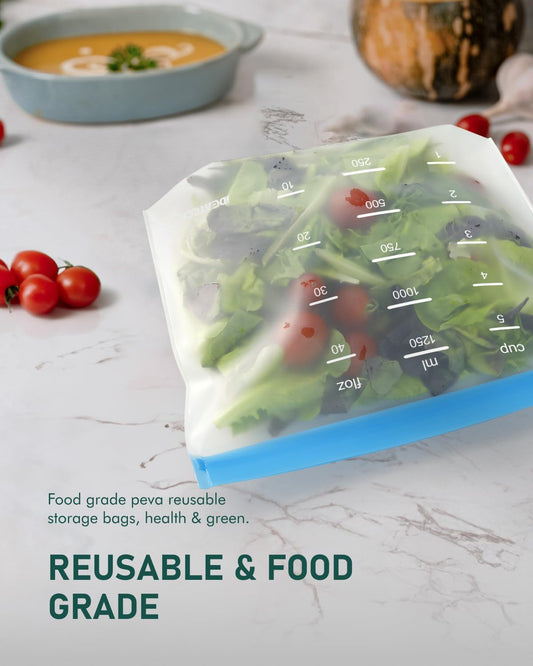 IDEATECH Freezer Bags, Food Storage Containers Dishwasher Safe, Leakproof BPA Free Food Bags Various Size,Gallon, Sandwich, Snack Bags, Reusable Bags for Meals,Lunch,Home Organization Travel(18Pack)