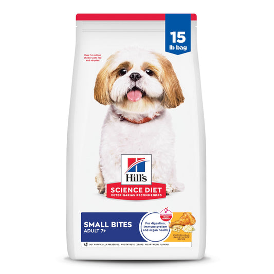 Hill's Science Diet Adult 7+, Senior Adult 7+ Premium Nutrition, Small Kibble, Dry Dog Food, Chicken, Brown Rice, & Barley, 15 lb Bag